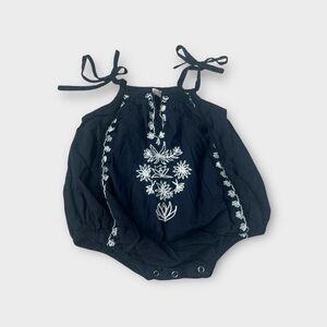 Pink Chicken Black Cotton Boho Embroidered Baby Romper 12-18m
